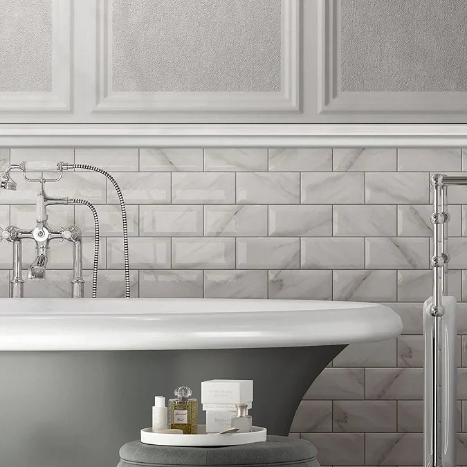 Victoria Metro Wall Tiles - White Marble Effect - 20 x 10cm