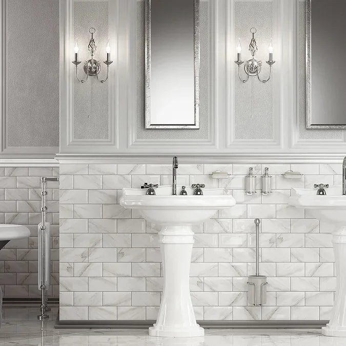 Victoria Metro Wall Tiles - White Marble Effect - 20 x 10cm